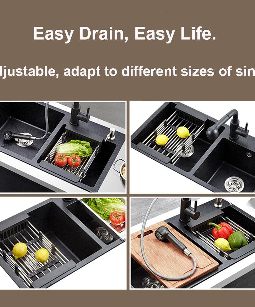 Expandable dish rack for kitchen sinks
