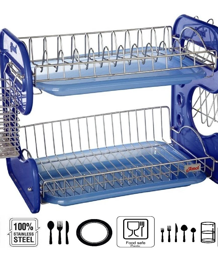 Kitchen dish rack with cutlery holder and tray