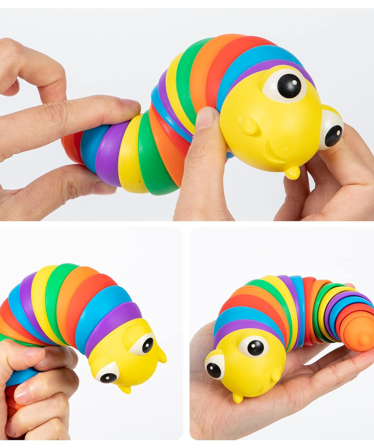 3D Rainbow Color Plastic Slug Fidget Toys, Stress Relieving Toy, Sensory Slug Toy for Boys and Girls, Finger slug Toy, for Autistic, Caterpillar Fidget Toys Stress Relief Gifts for Toddlers Kids Adults  (1 Pc)