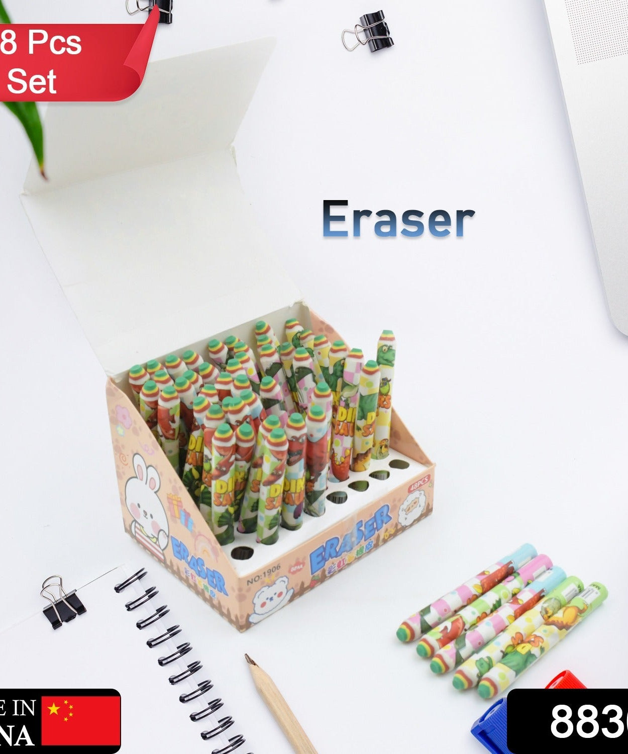 Fancy Erasers for Kids in Different Shapes – Rainbow Erasers, Stationery Gift for Kids Pencil Shaped Eraser for Children School Kids/Birthday Return Gift for Children (48 Pcs Set)