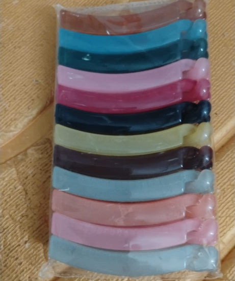 Multicolor Plastic Banana Hair Clips Set (12 Pc)
