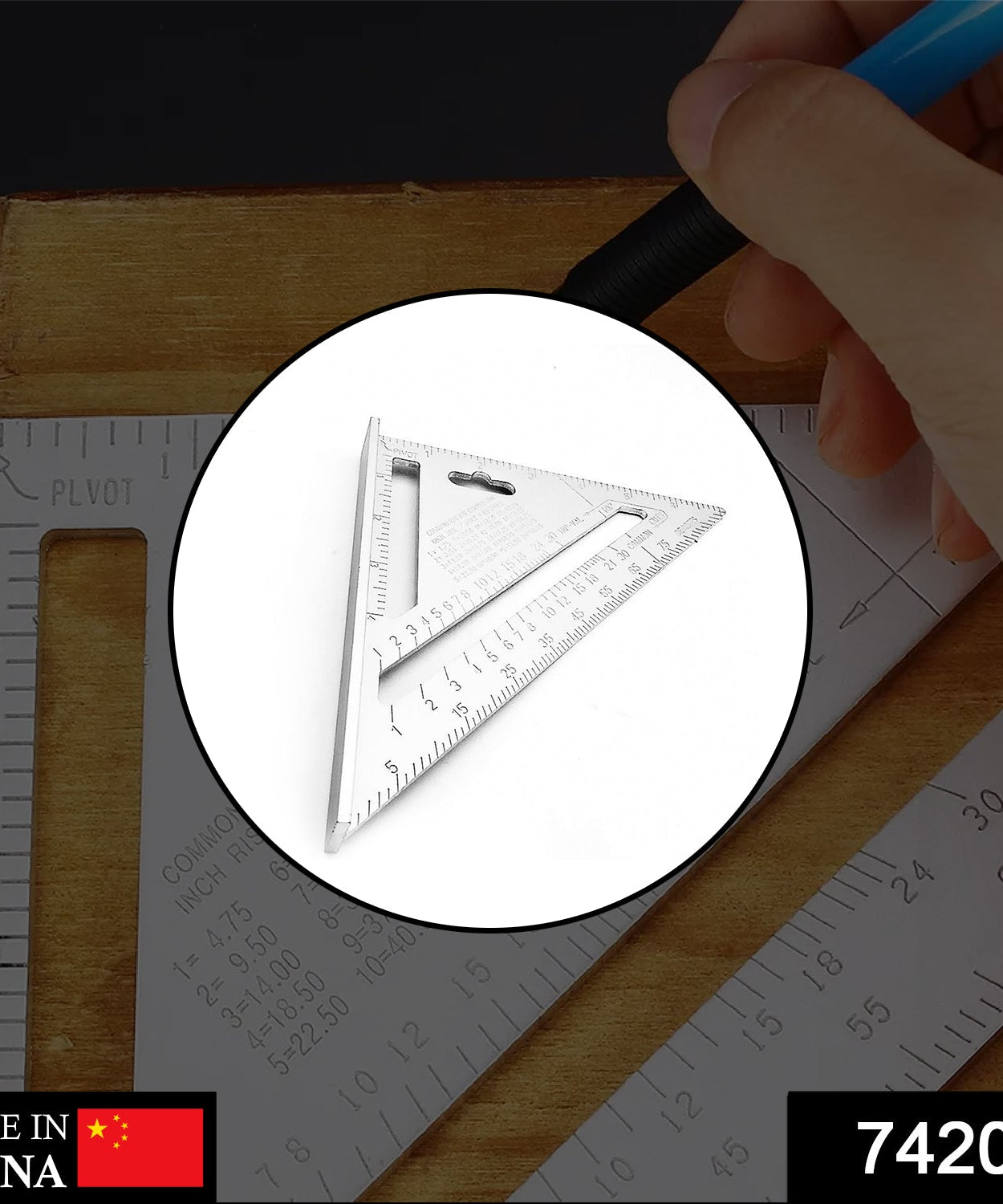 Double side scale triangle tool, precise measurements.