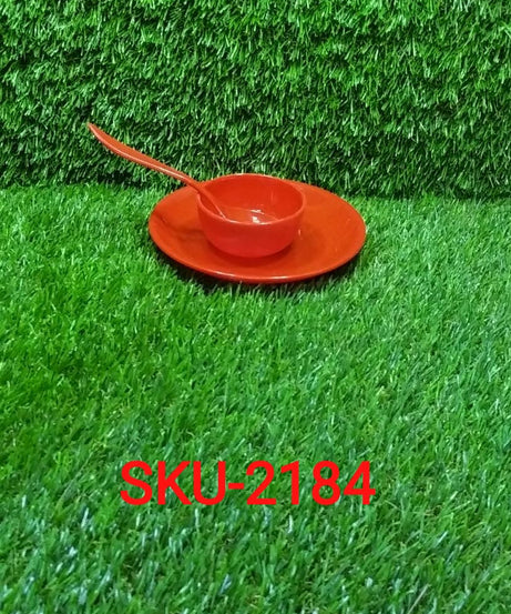 Three-piece snack set with spoon, bowl, and dish displayed.