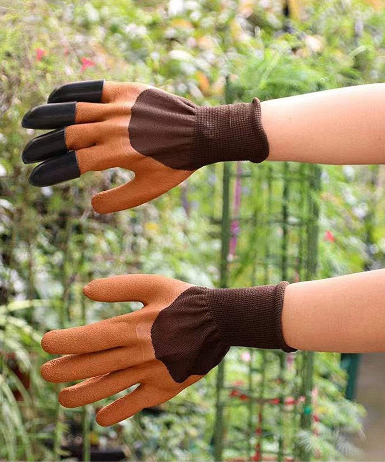 Assorted garden gloves showing different angles and colors