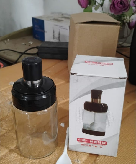 Transparent Glass Storage Jar with Built-in Spoon Approx 250ml