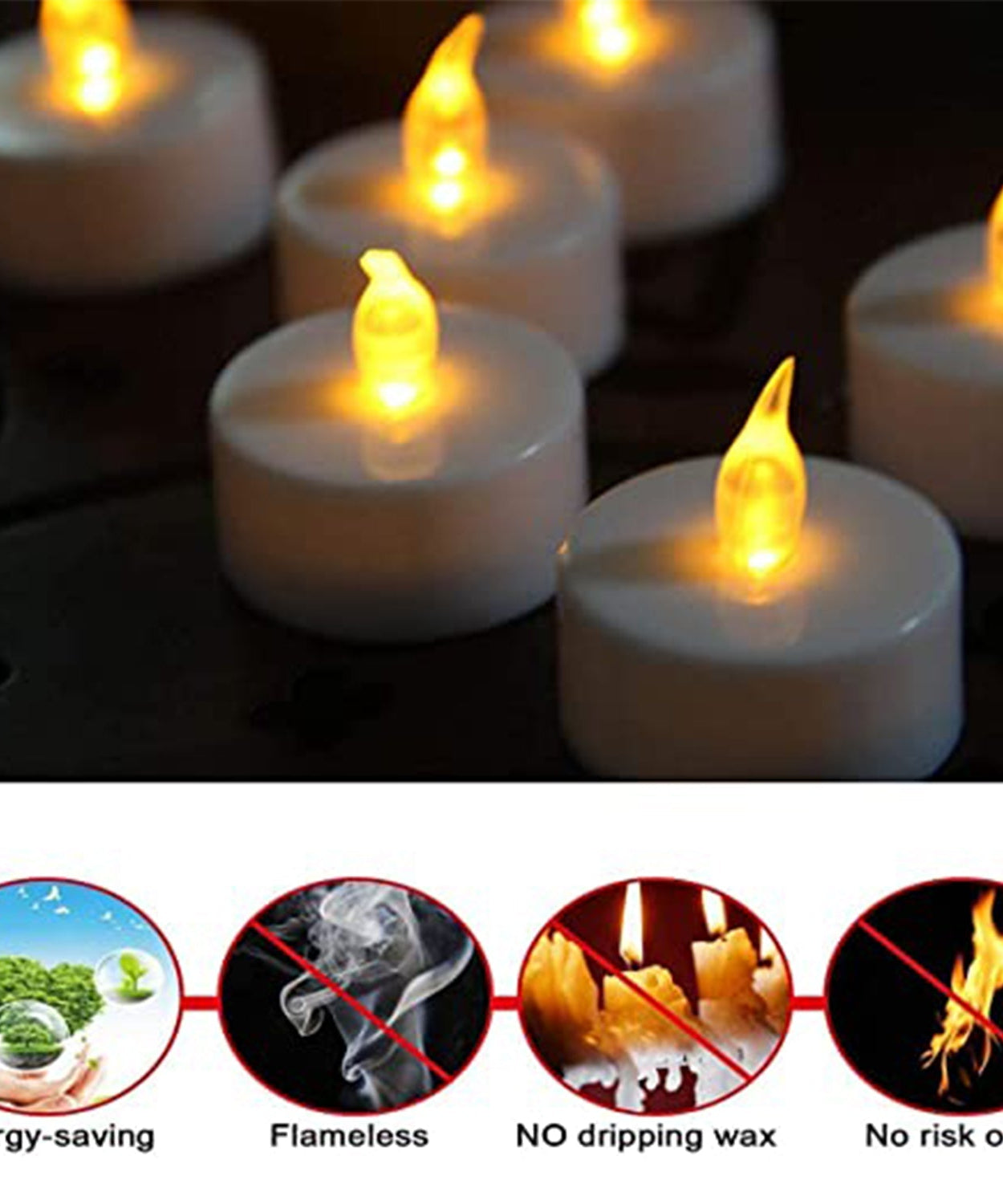 Battery-operated floating candles in a clear box