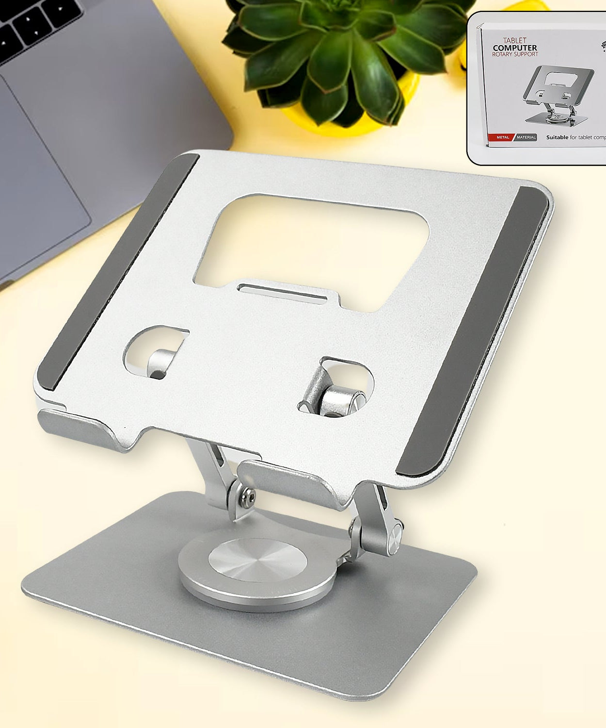 Aluminum Alloy 360°Rotating Bracket, Adjustable Tablet Stand, Portable Foldable Ergonomic Tablet Support