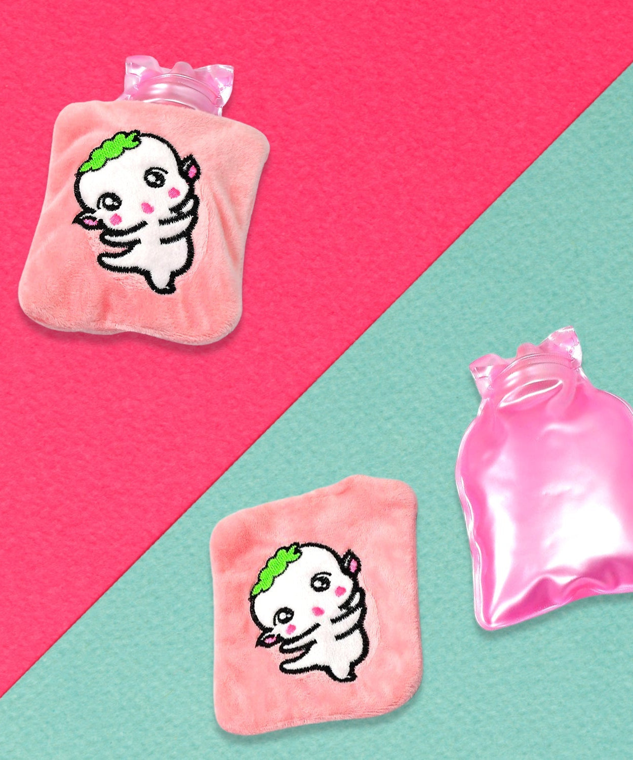 Pink Cartoon Small Hot Water Bag with Cover for Pain Relief