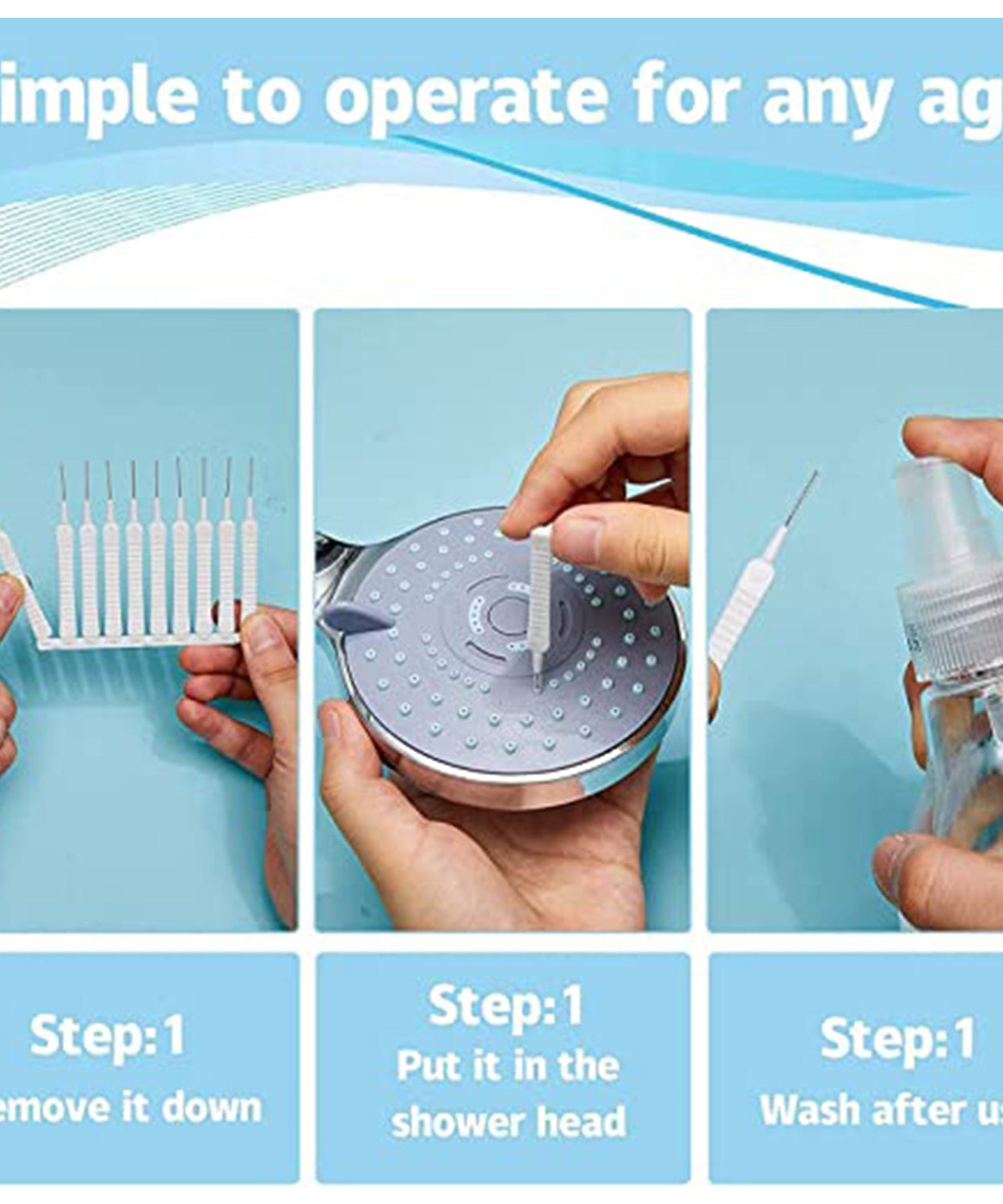 Set of 10 cleaning brushes for shower heads