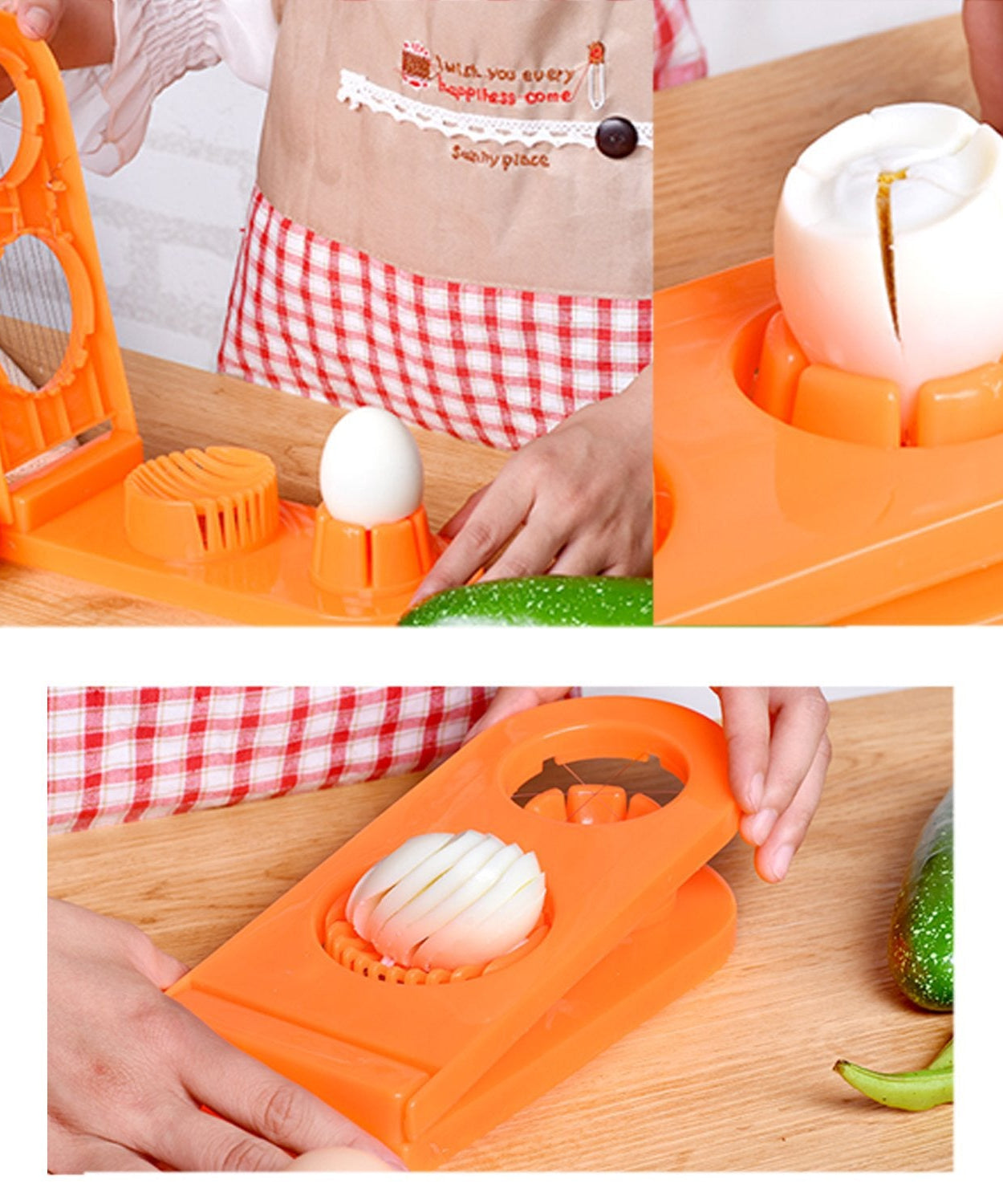 Stainless steel egg cutter for precise, double-cut slicing