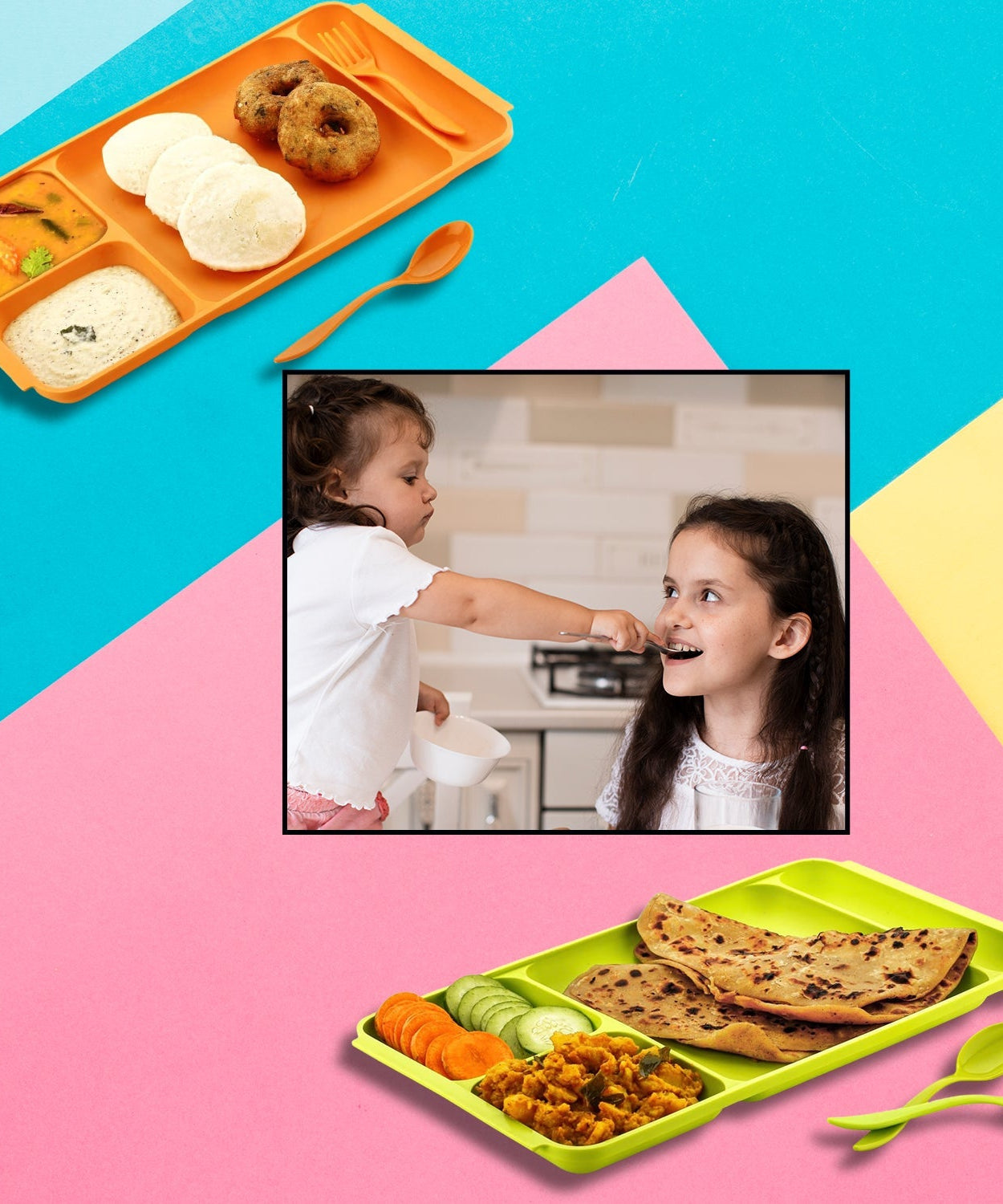 4-compartment dish set with spoon and fork for food