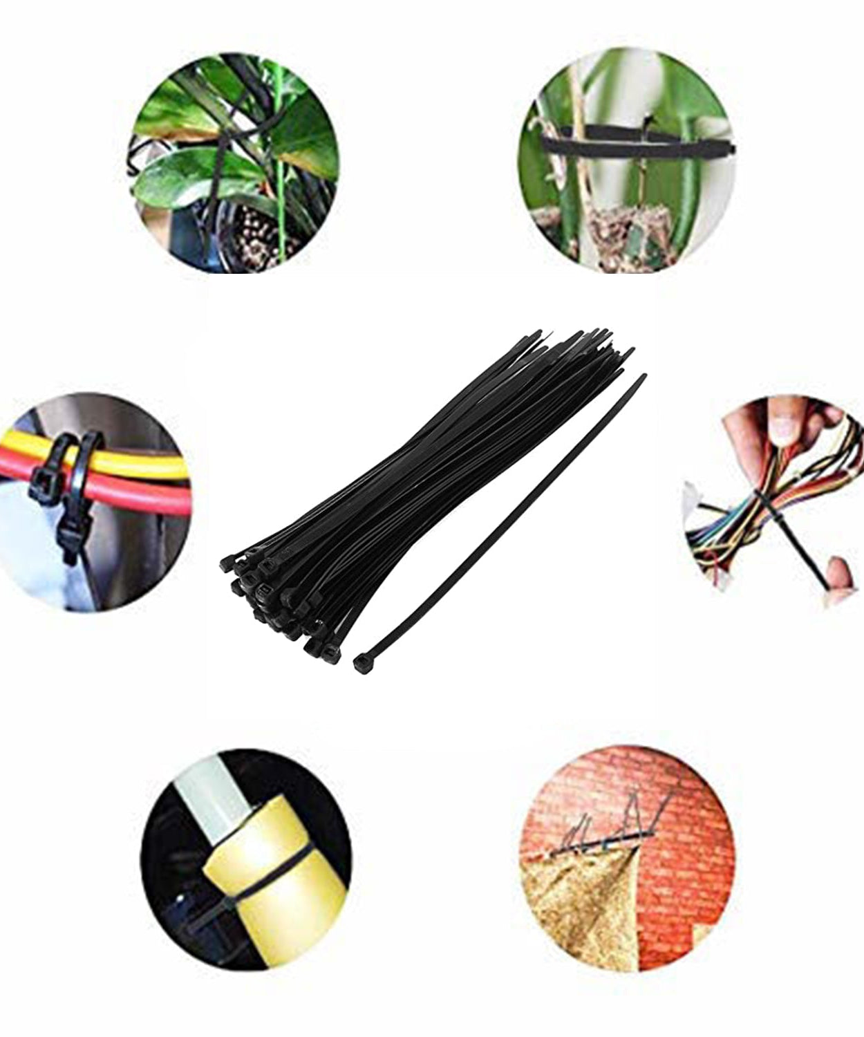 4-inch nylon self-locking cable ties, black, pack of 100