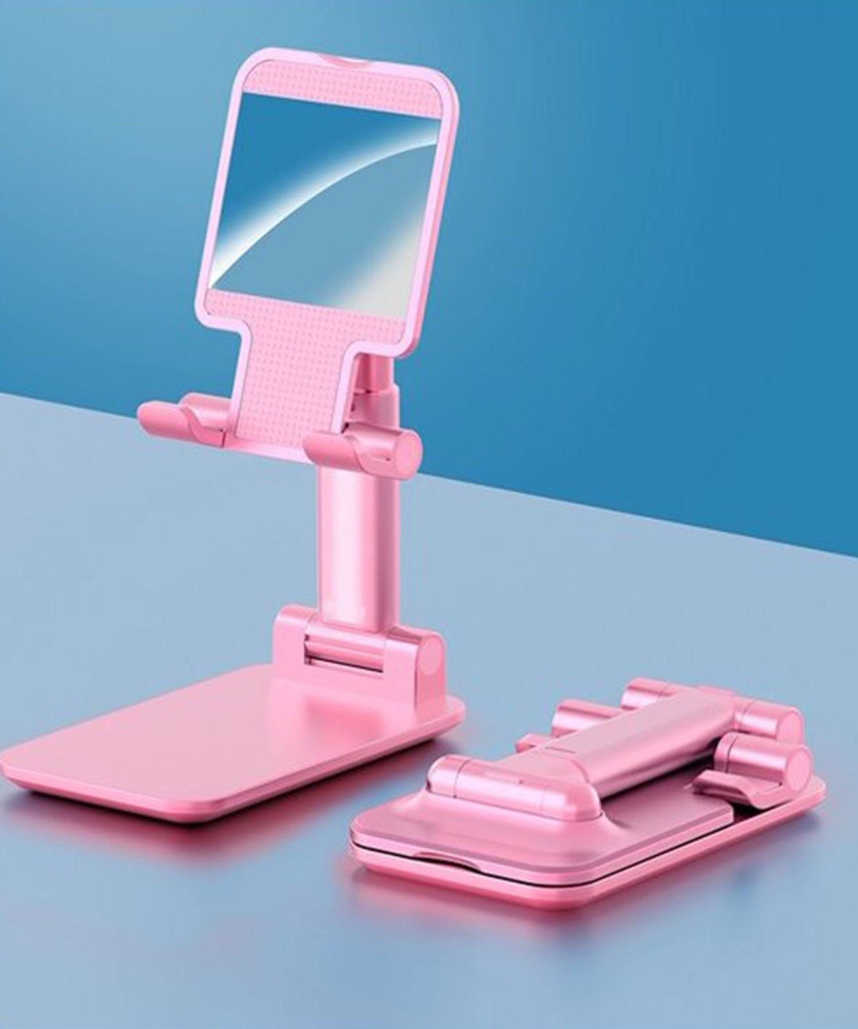 Adjustable phone stand with mirror