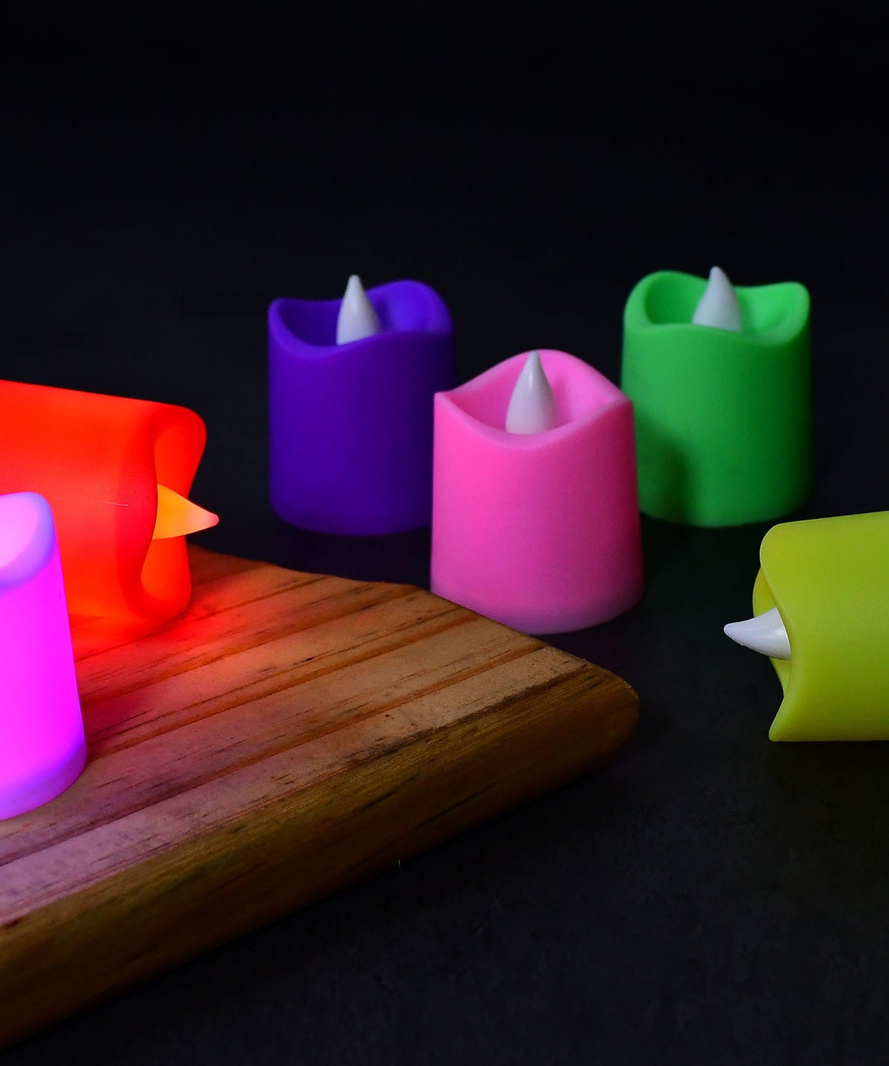 Battery-operated LED tealight candles, ideal for party settings