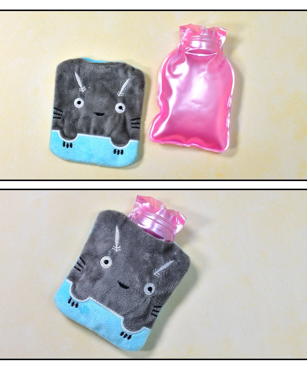 Grey Cat Print Small Hot Water Bag with Cover for Pain Relief