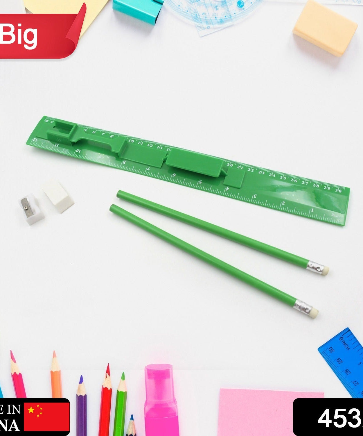 Assorted school supplies including pens