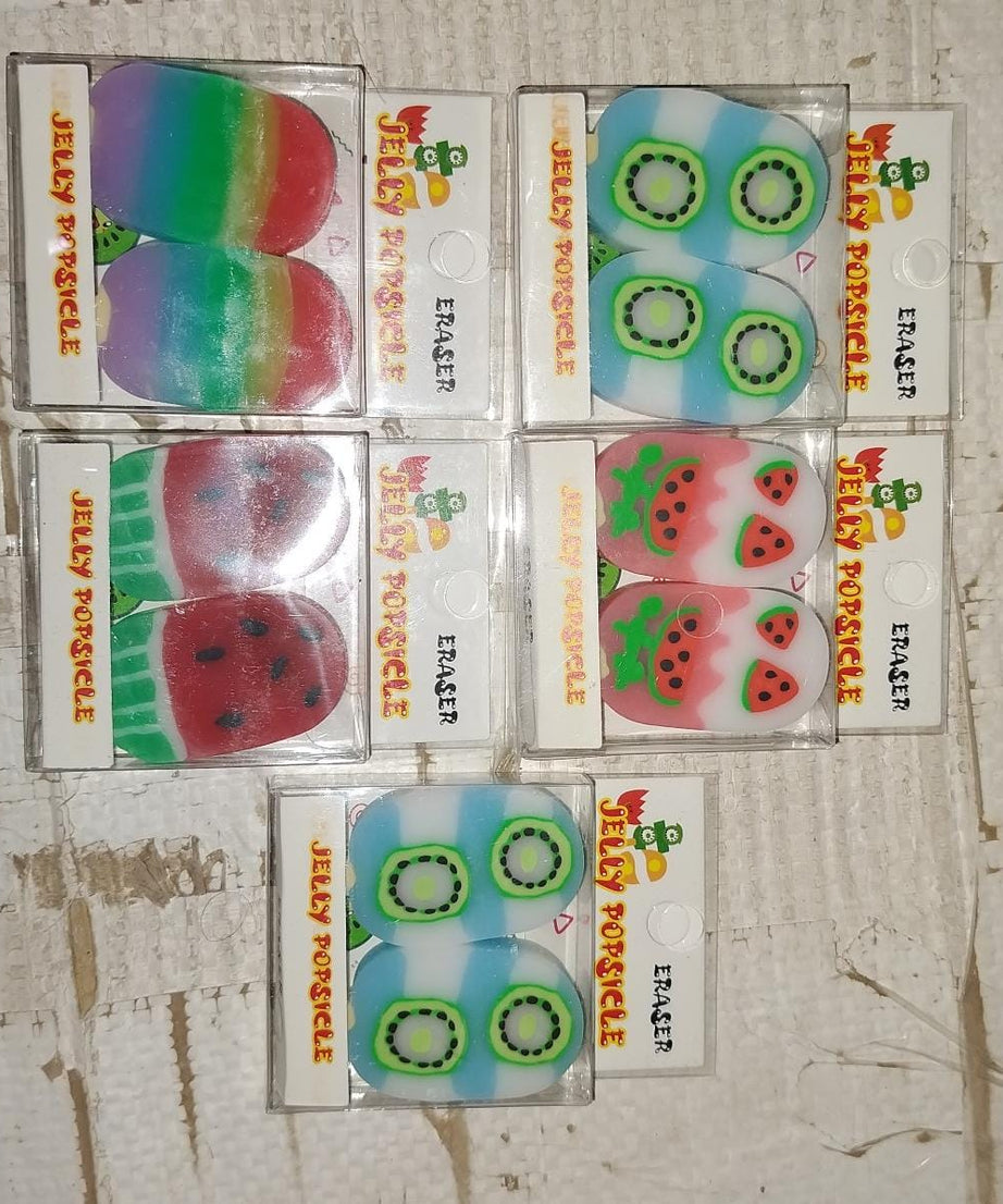 Jelly Popsicle Erasers – Cute & Fancy Mini Erasers for Kids (2 Pc Set, Mix Design)