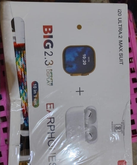 10 in 1 Set Ultra 2 Smart Bluetooth Calling Smart watch + Earphones with Transparent Screen Guard Watch with Seven Classic Straps (Mix Color)