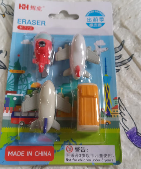 School erasers with fun vehicle designs