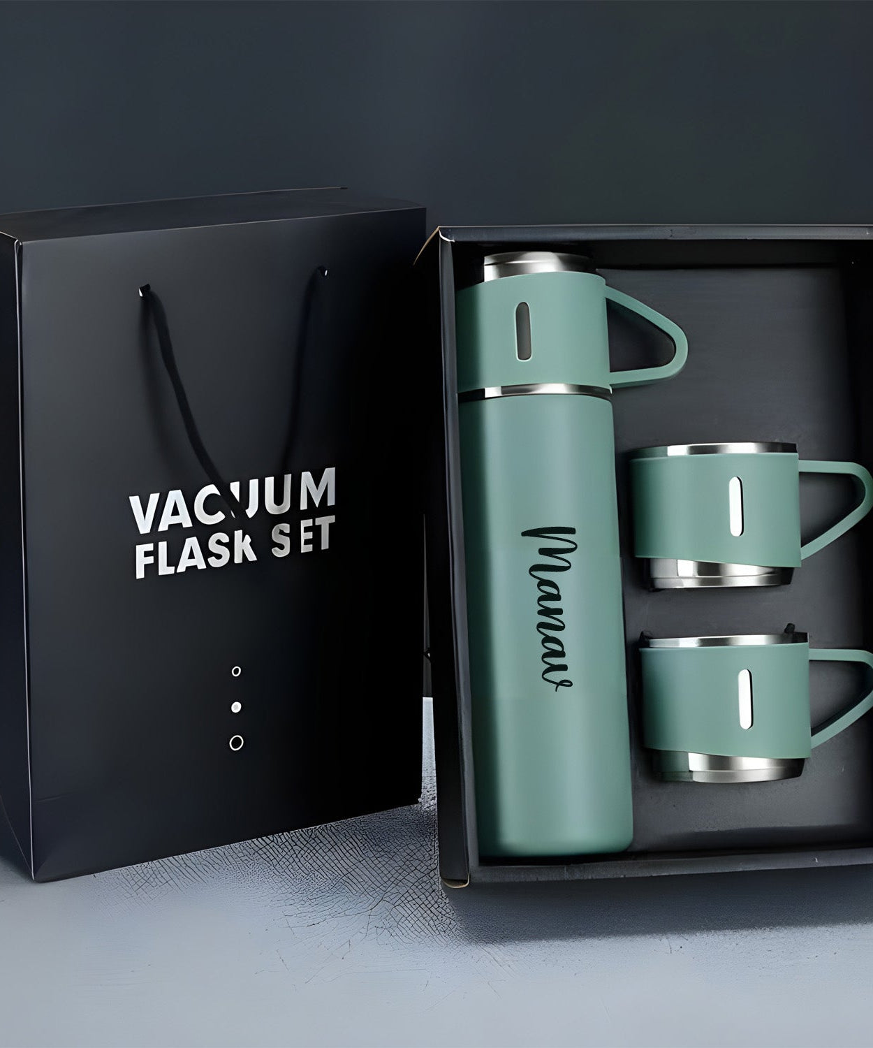 Customized Stainless Steel Vacuum Flask Set with 3 Cups – 500ML | Personalized Name Bottle Gift Combo for Boyfriend, Girlfriend, Employee