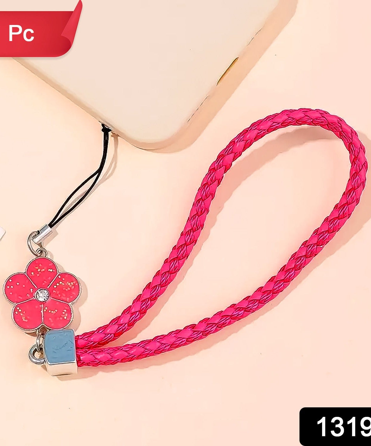 Flower Shape metal alloy pendant Nylon Braided leather hand strap lanyard phone (1 Pc / Multicolor)
