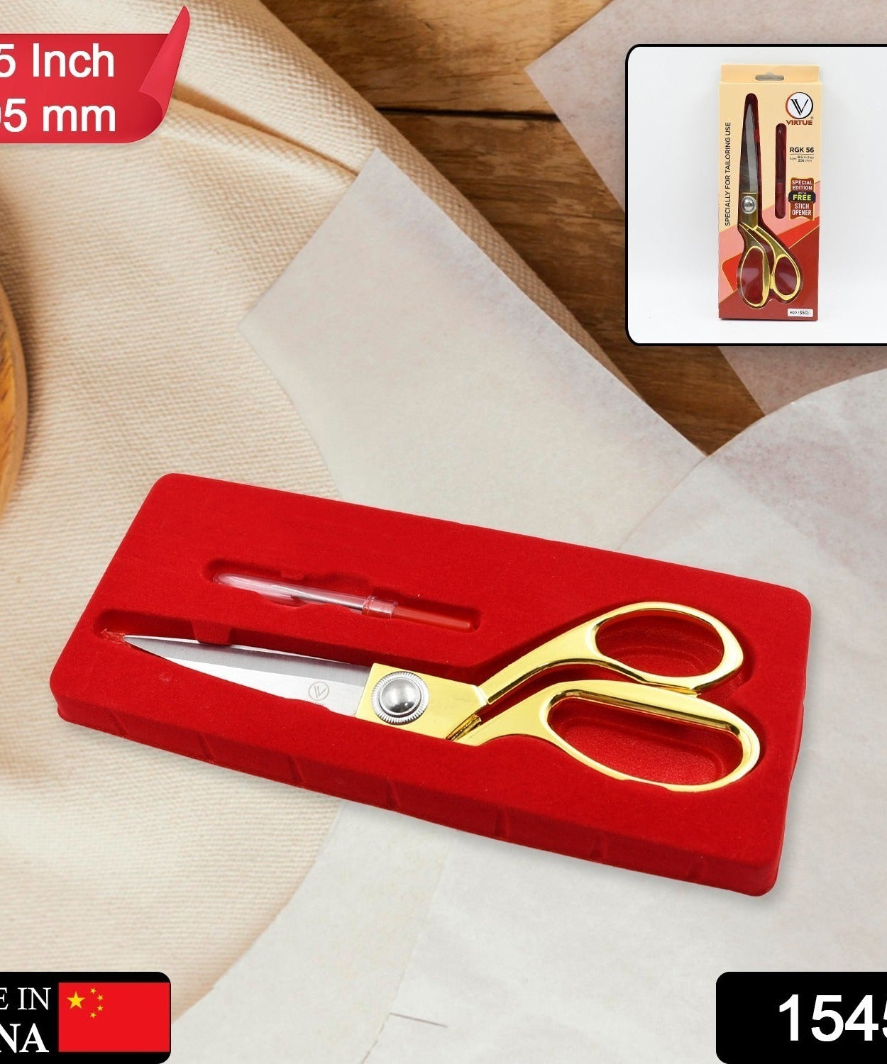 Golden cloth cutting scissors, ideal for tailoring and sewing.