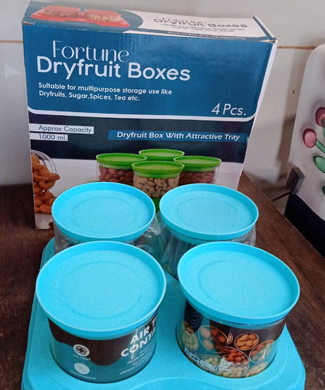 Airtight Container Jar 4 Pc Set With Stylish Tray for Kitchen Unbreakable Jar Set for Multipurpose Storage ( Mukhwas Dani )