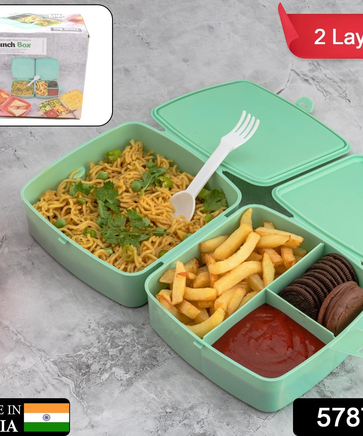 Plastic tiffin box with push lock and 4 sections