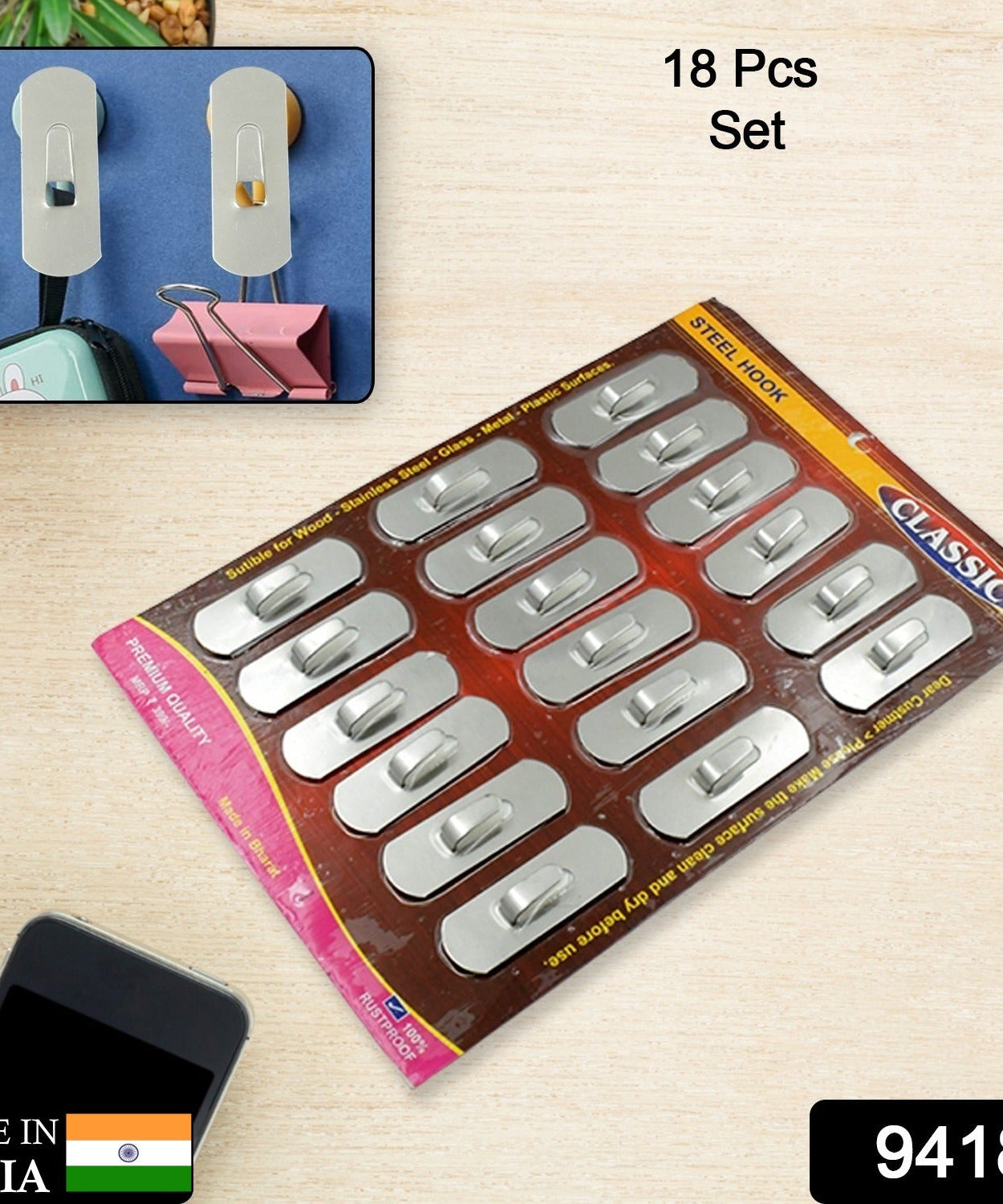 Wall hooks made of stainless steel, 18 pieces