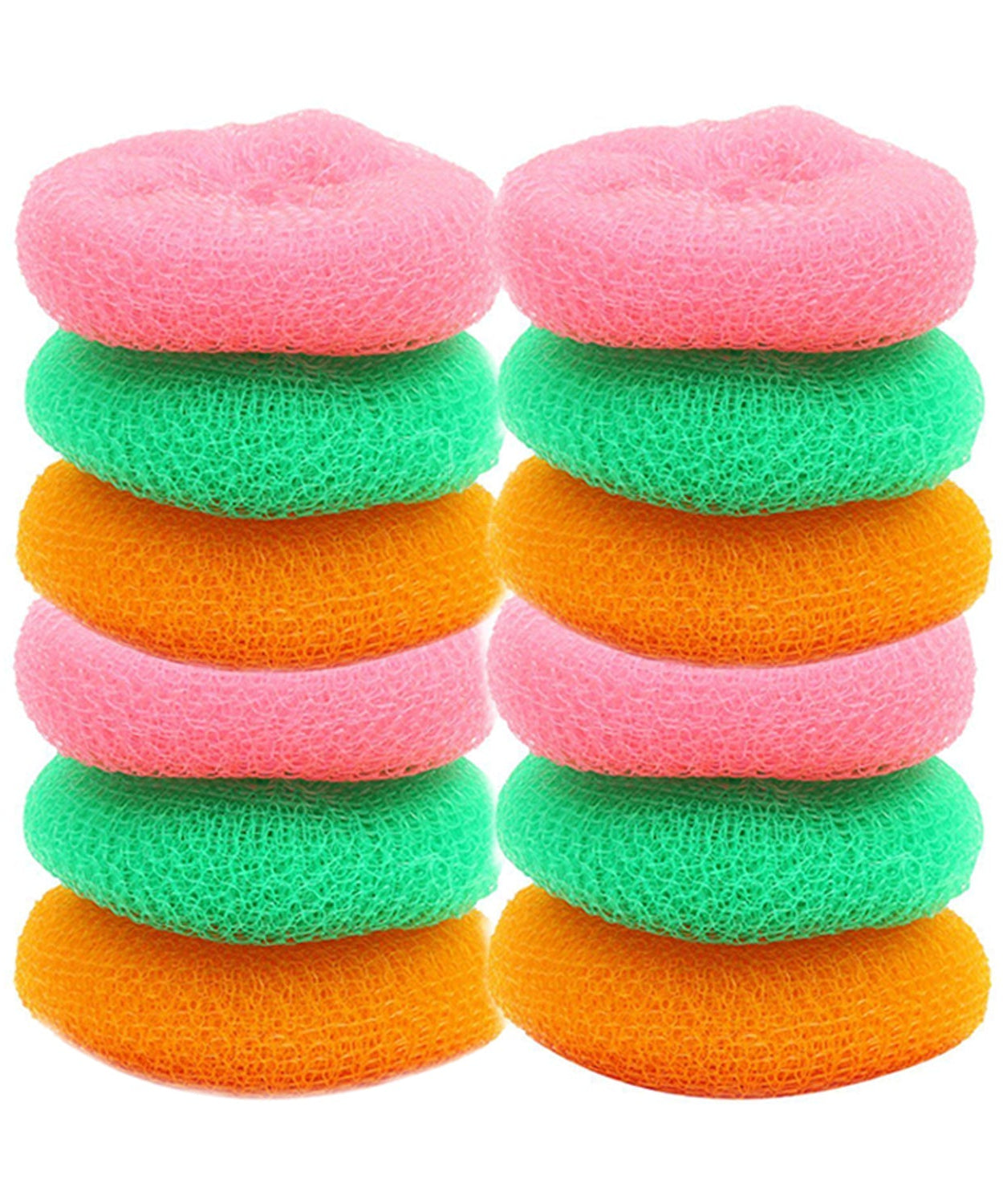 Nylon scrubbers, round design, 12 pieces for thorough cleaning.
