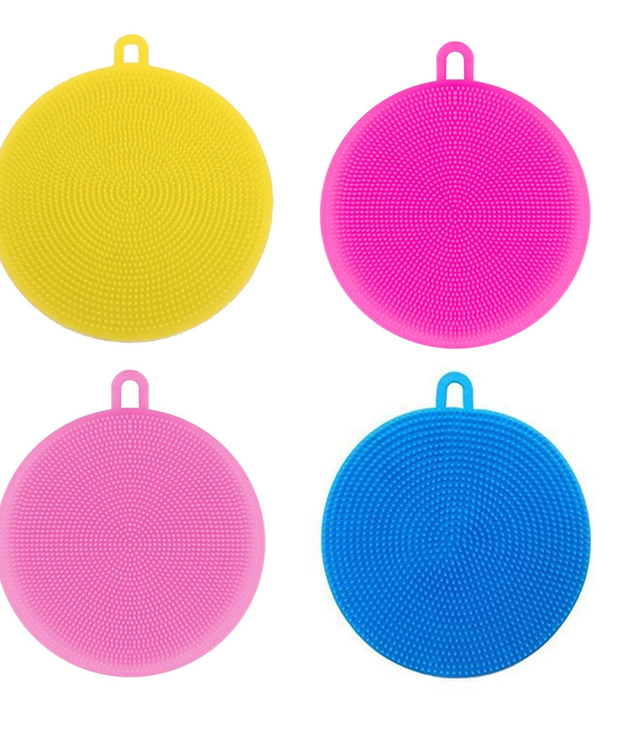 Mildew-resistant silicone dish scrubber sponge in mixed colors.