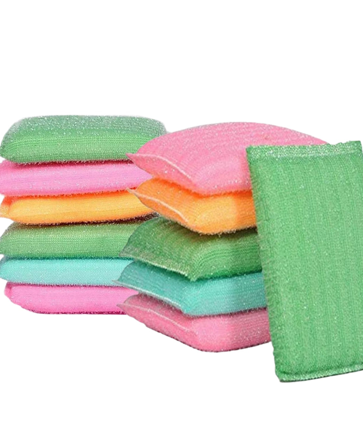 Kitchen scrubber pads, 12-pack, non-scratch for safe use on utensils.
