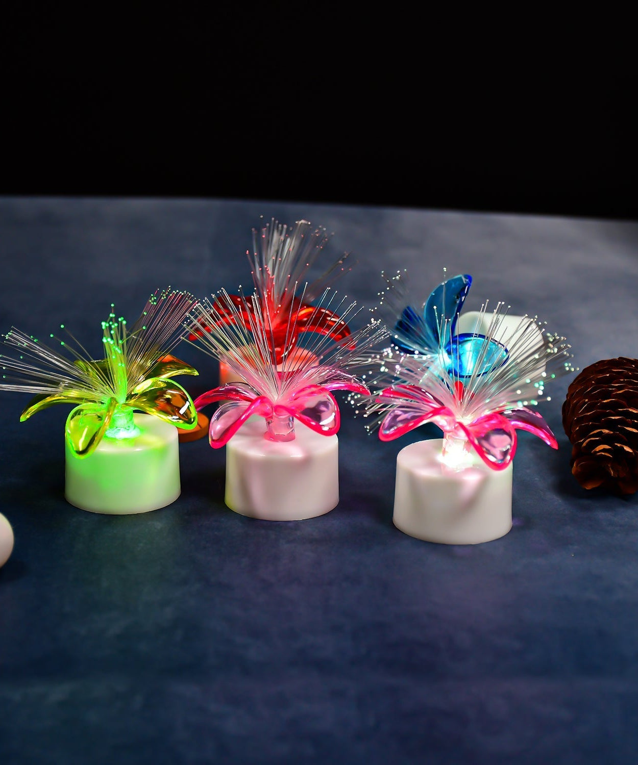 Pack of 12 fiber optic light table centerpieces with mini LED.