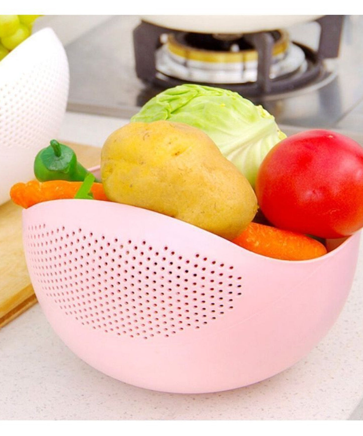 Set of 3 plastic strainers for fruits, vegetables, and rice