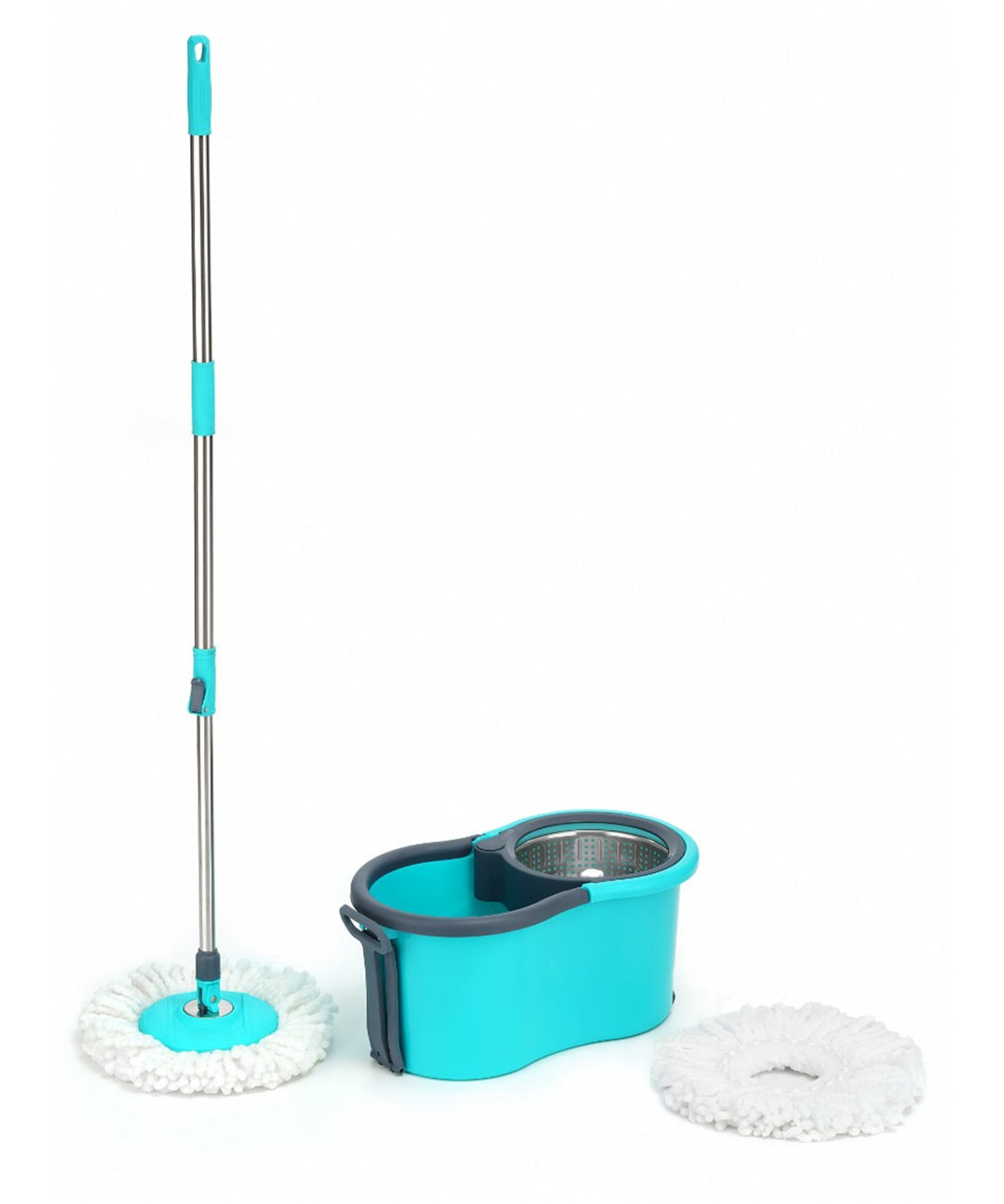 Large bucket spin mop with steel spin for cleaning.