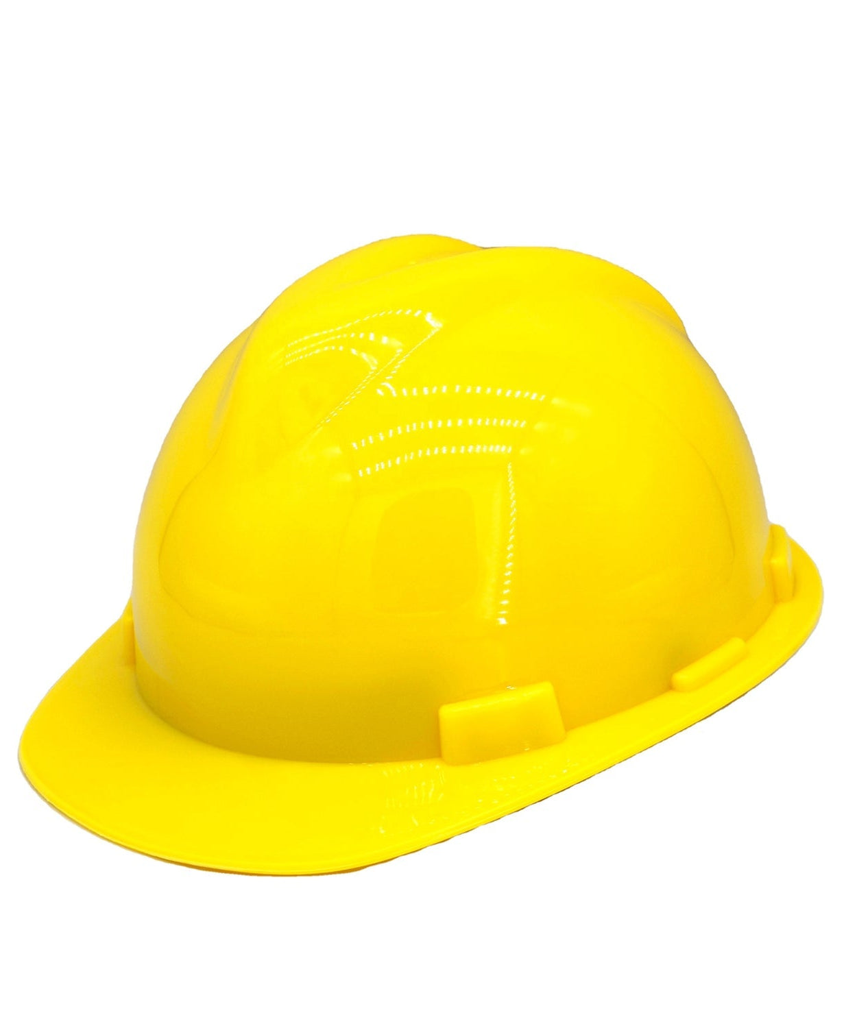 Yellow plastic hard hat designed for construction and safety.