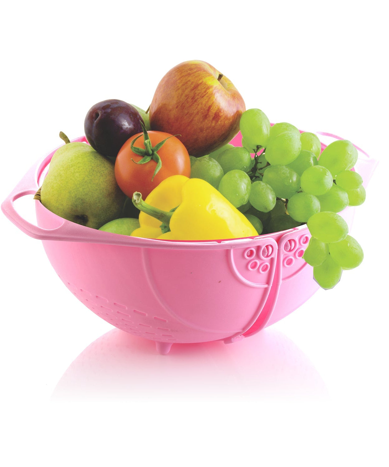 Ganesh plastic basket for fruits and vegetables, various angles and details.