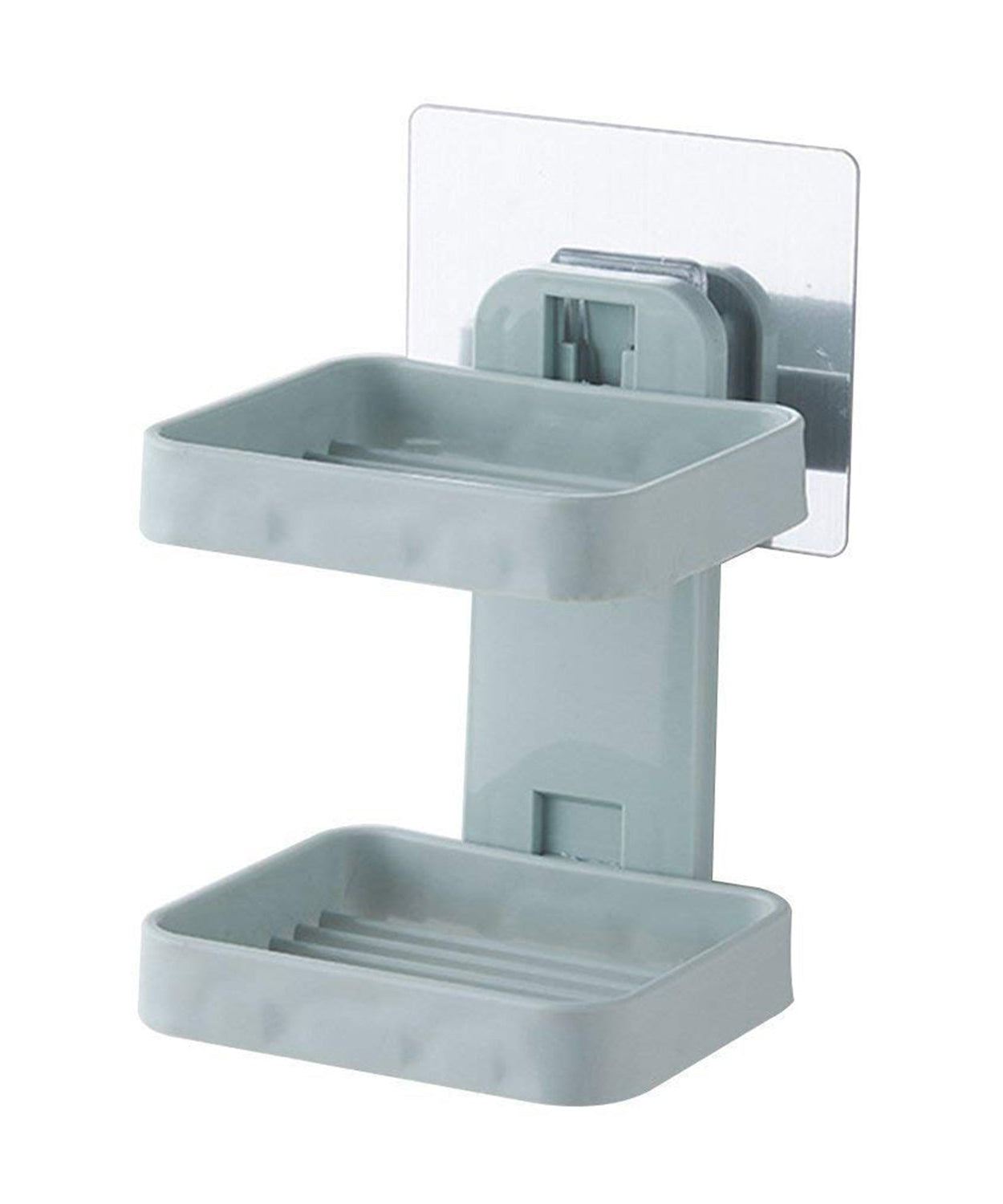 Double layer plastic soap stand and holder, designed for wall mounting with a vacuum dispenser feature