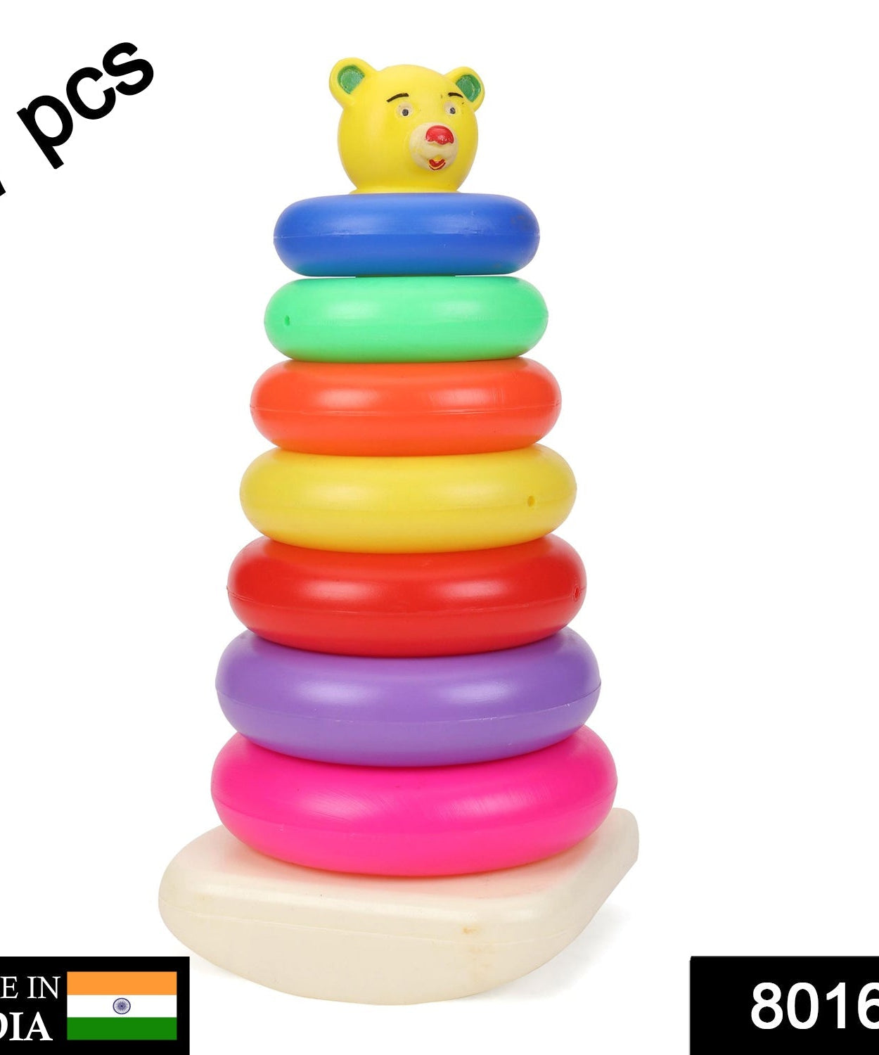 Close-up of teddy bear stacking rings for kids