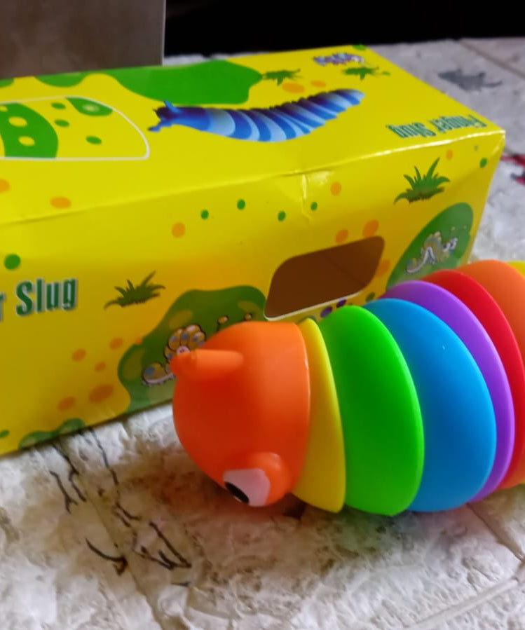 3D Rainbow Color Plastic Slug Fidget Toys, Stress Relieving Toy, Sensory Slug Toy for Boys and Girls, Finger slug Toy, for Autistic, Caterpillar Fidget Toys Stress Relief Gifts for Toddlers Kids Adults  (1 Pc)