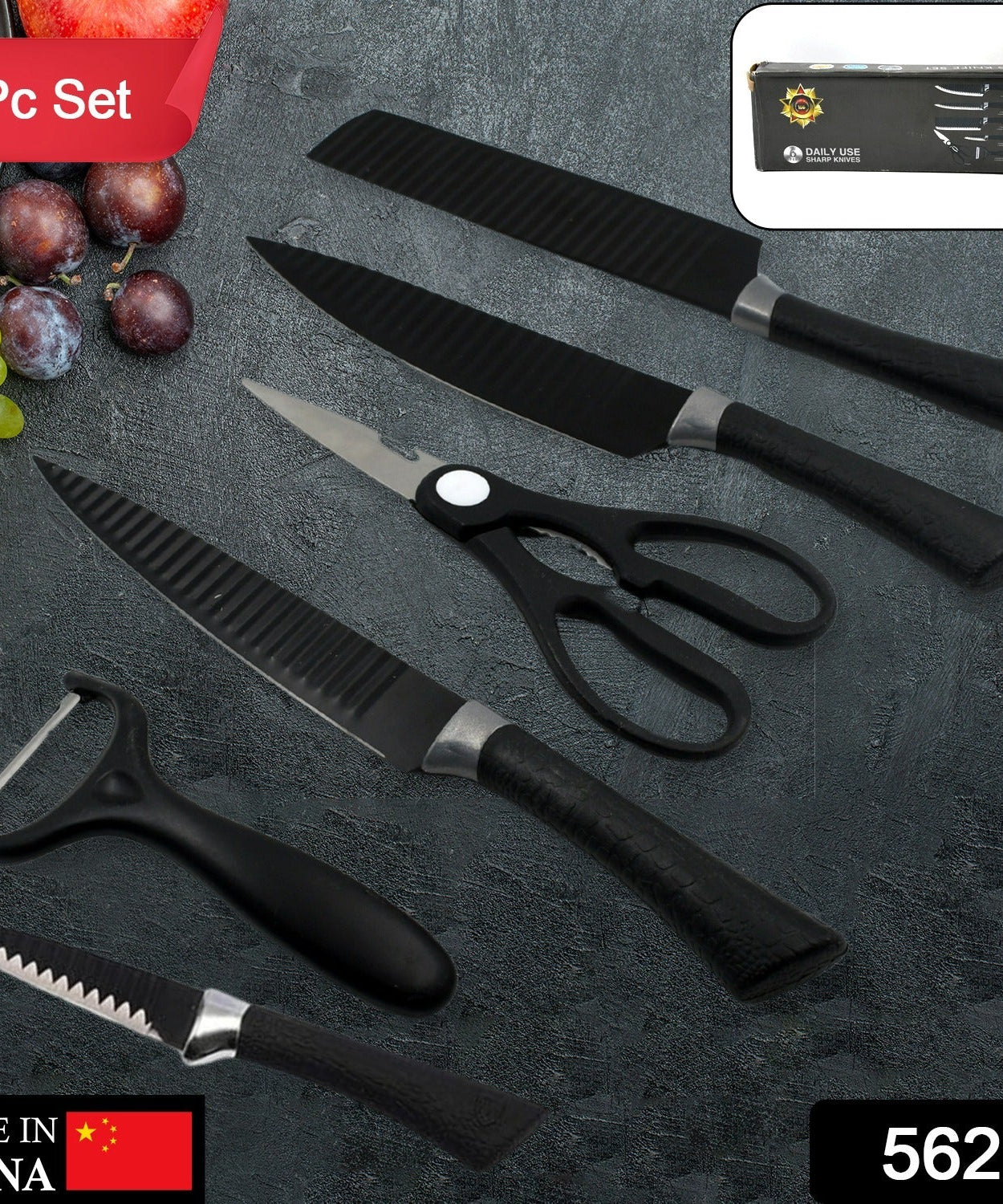 6 Pieces Professional Kitchen Knife Set, Meat Knife, Chef's Knife with Non-Slip Handle for Home, Kitchen and Restaurant with Chef Peeler and Scissor (Stainless Steel / 6 Pcs Set)