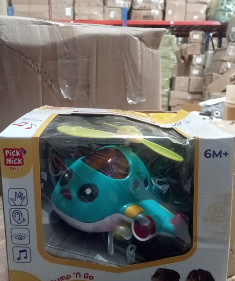 blue airplane toy with lights