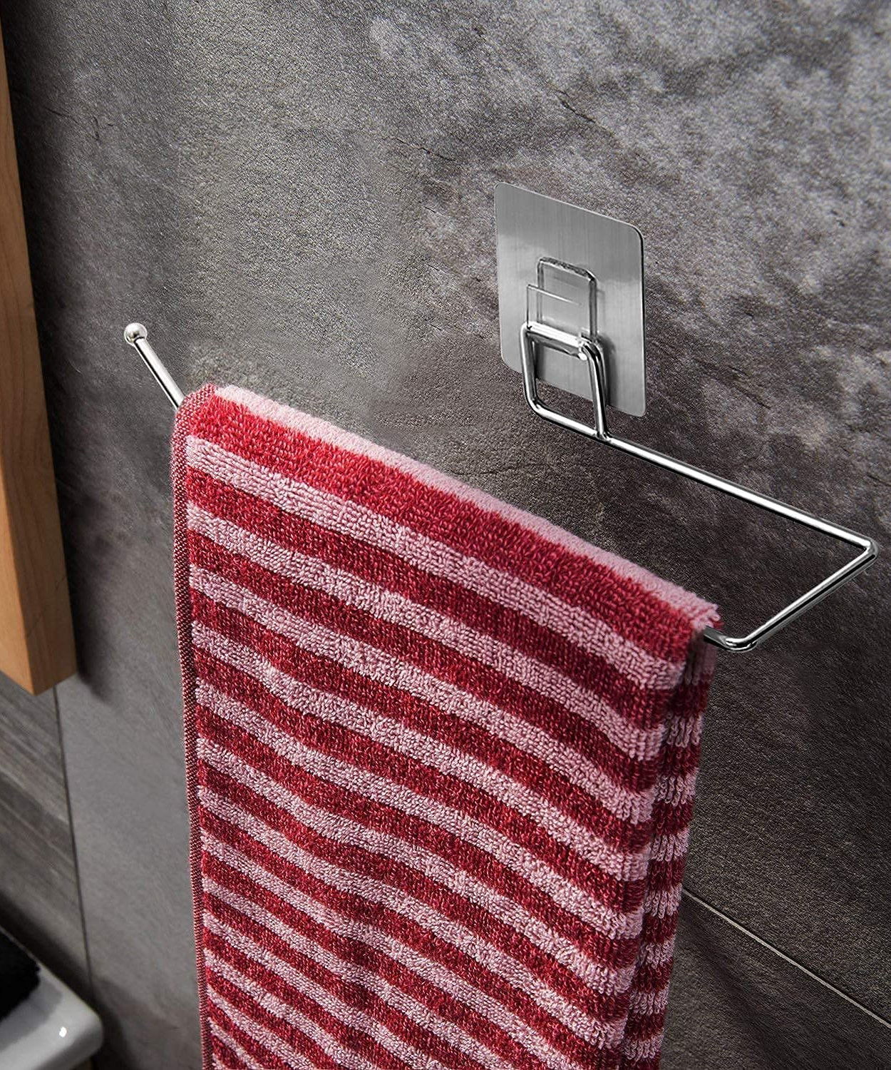 Stainless steel self-adhesive paper roll holder, towel bar, for kitchen and bathroom use.