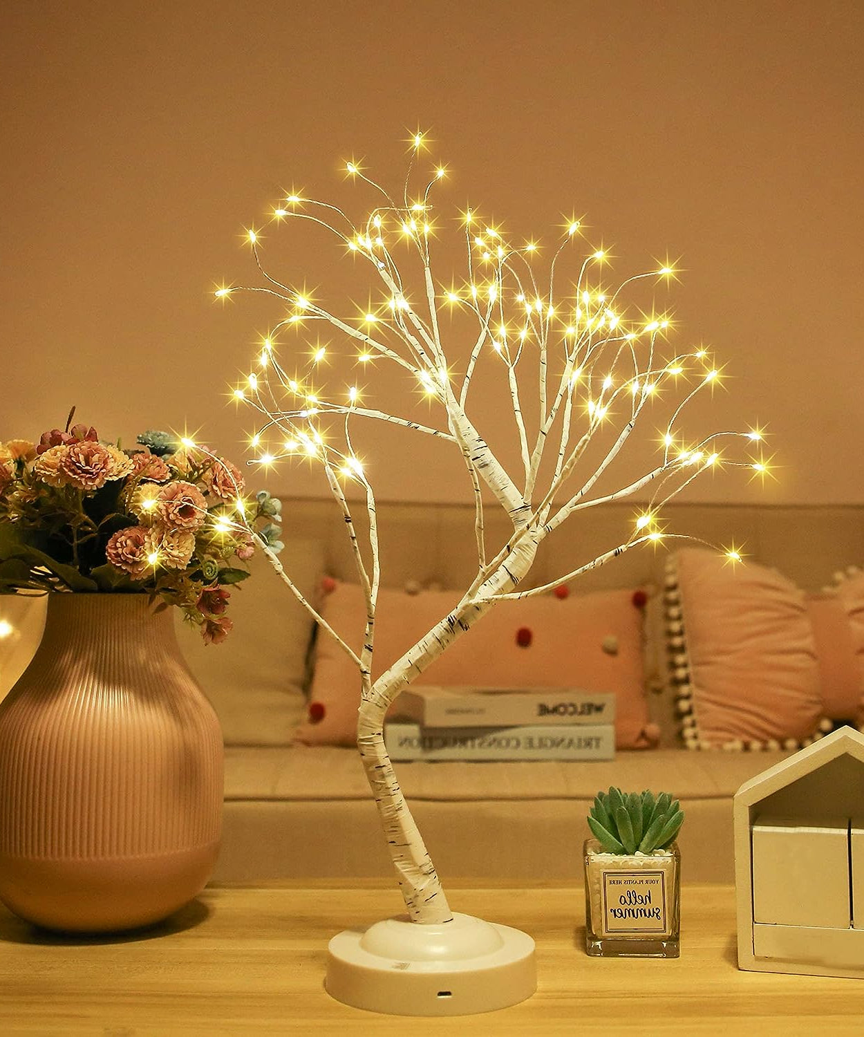 108 LED birch tree lamp with fairy lights