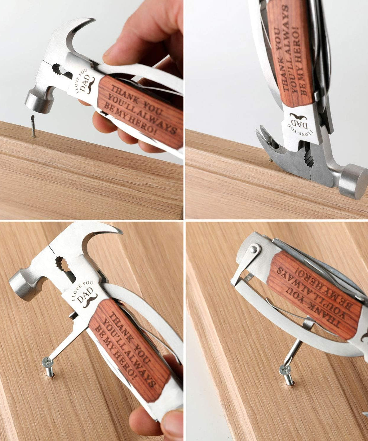 Multi-tool with hammer, bottle opener, and screwdriver, ideal for Christmas gifts.