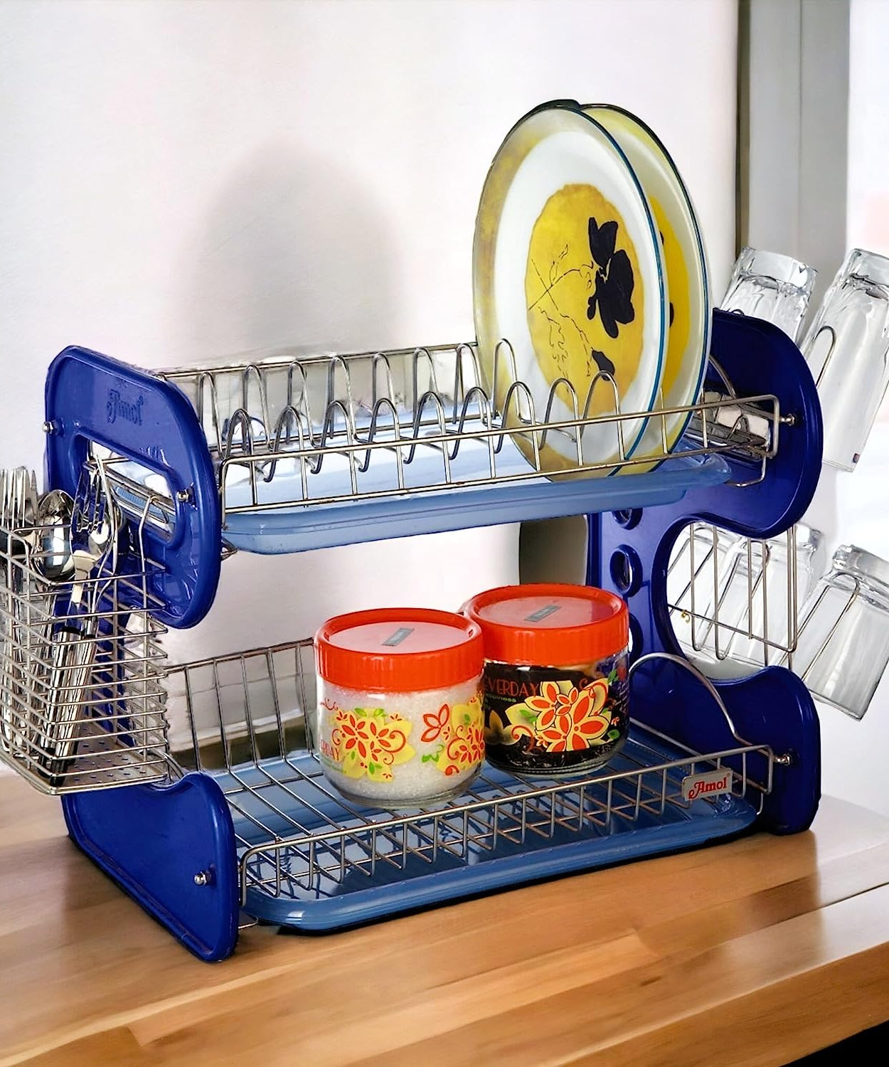 Stainless steel kitchen rack for dishes and cutlery