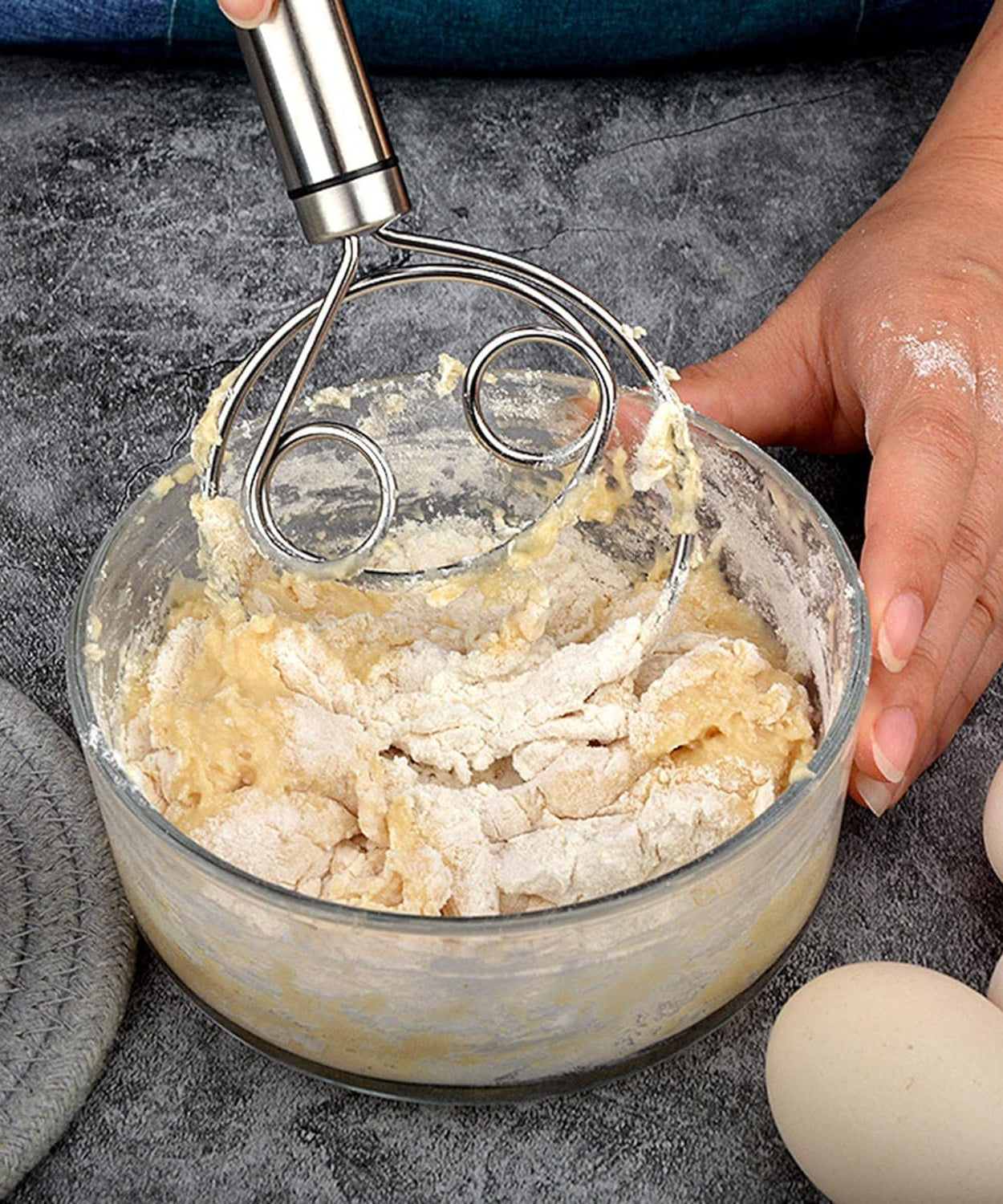 Dough Whisk, Premium Stainless Steel Dutch Whisk, Dough Hand Mixer Artisan Blender For Egg, Bread, Cake, Pastry, Pizza Dough - Perfect Baking Tools, Whisking, Tirring Kitchen Tools (1 Pc)