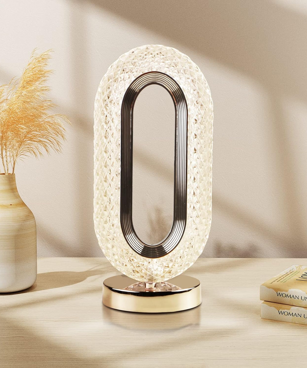 Crystal table lamp with touch control and 3-way dimmable light