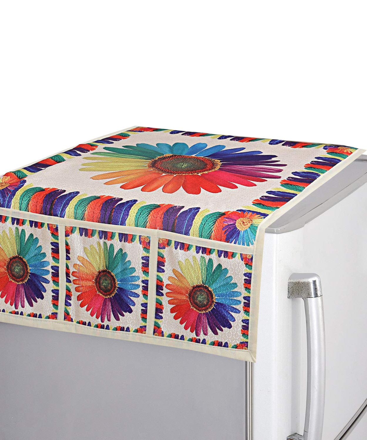 Kitchen fridge top cover with fruit design, enhancing kitchen aesthetics.