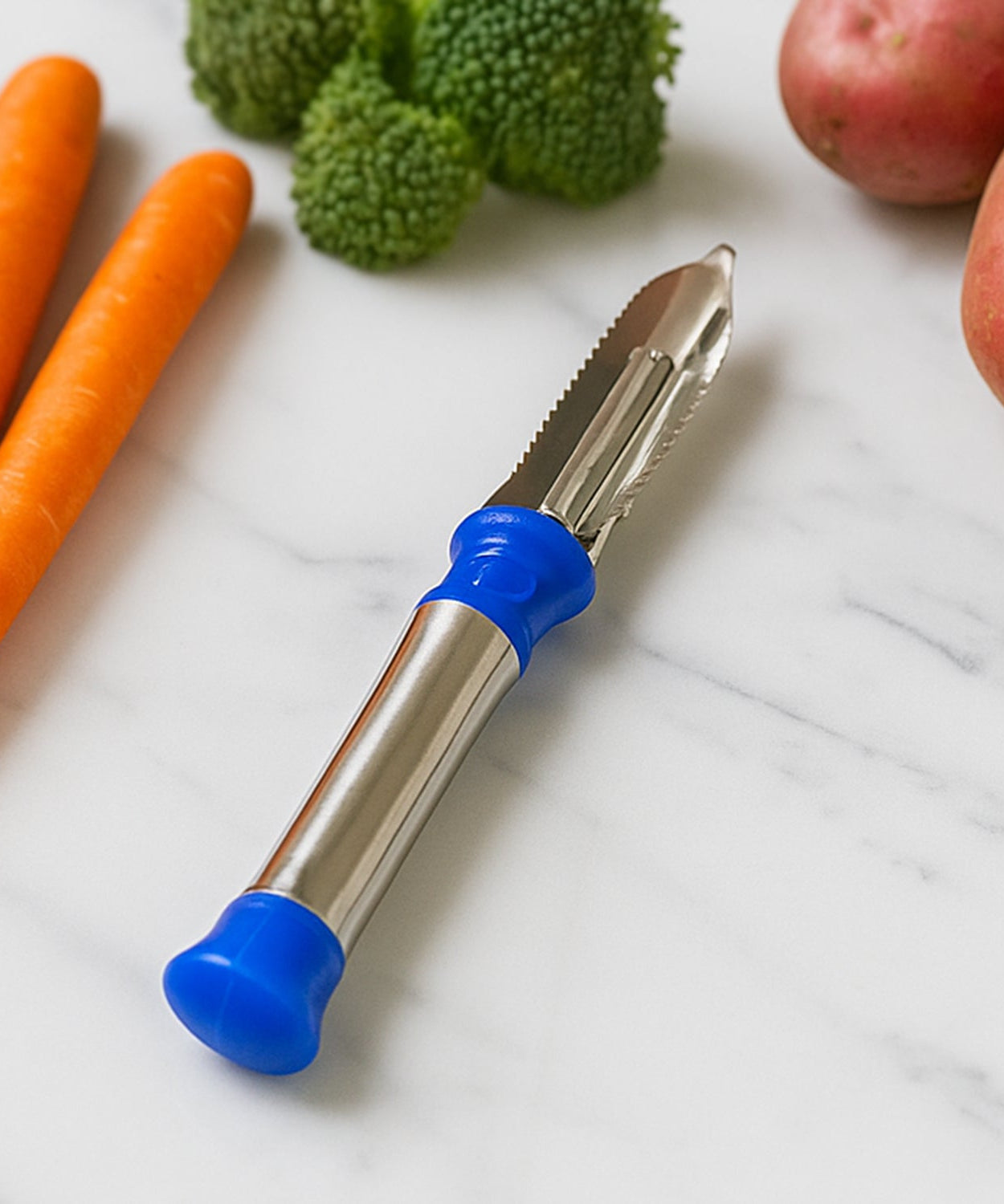 Stainless Steel 2-in-1 Vegetable Peeler - Multifunctional Grater with Hanging Ring (1 pc)